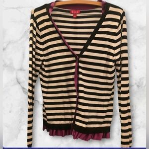 Elle Black and Cream Striped Women's Sweater